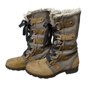 Sorel Emelie Boots Women's Size 7.5 Waterproof Brown Leather Lace-Up Combat
